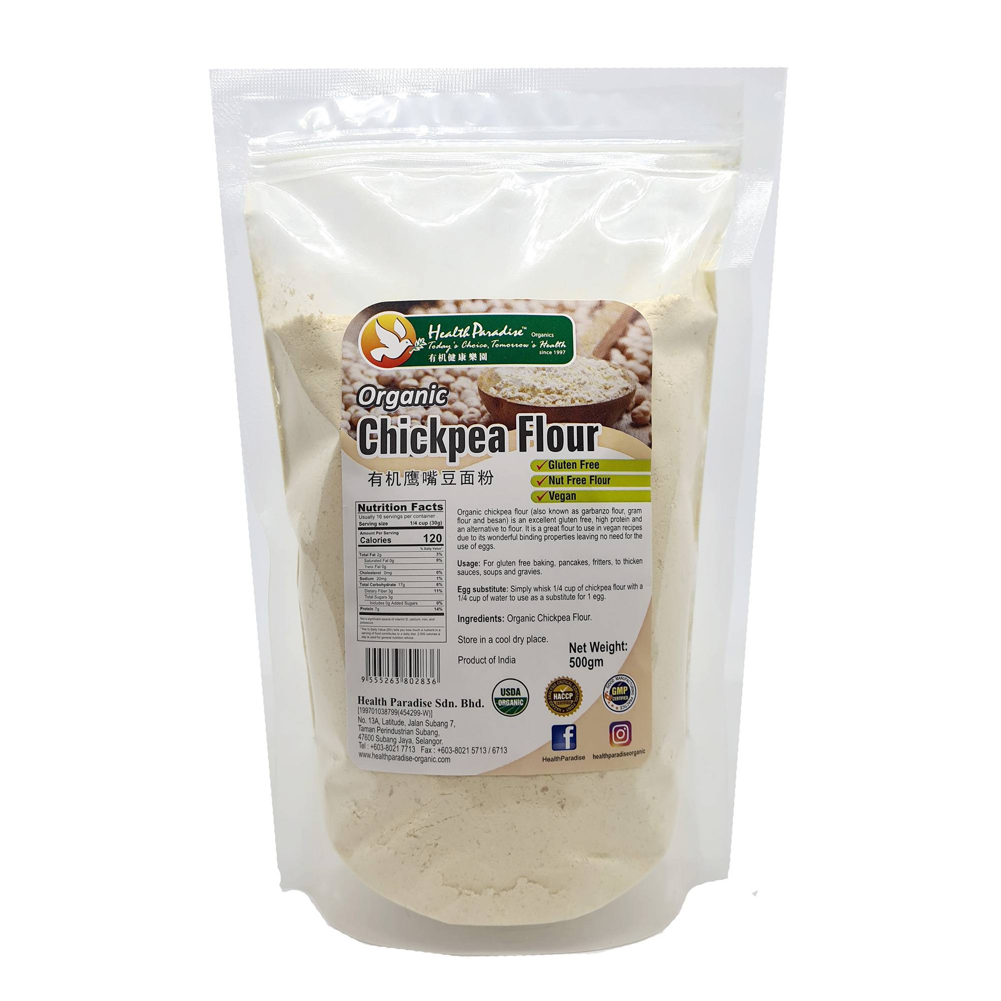 Health Paradise Organic Chickpeas (Garbanzo) Flour 500g