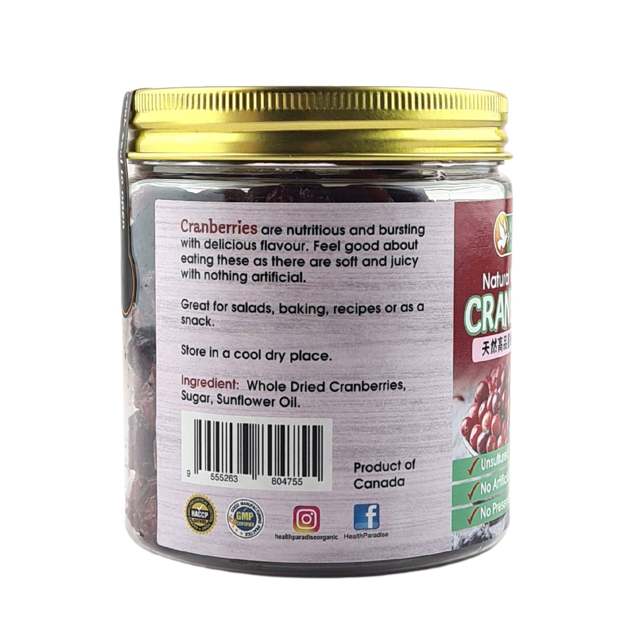 Health Paradise Natural Whole Dried Cranberries 130g