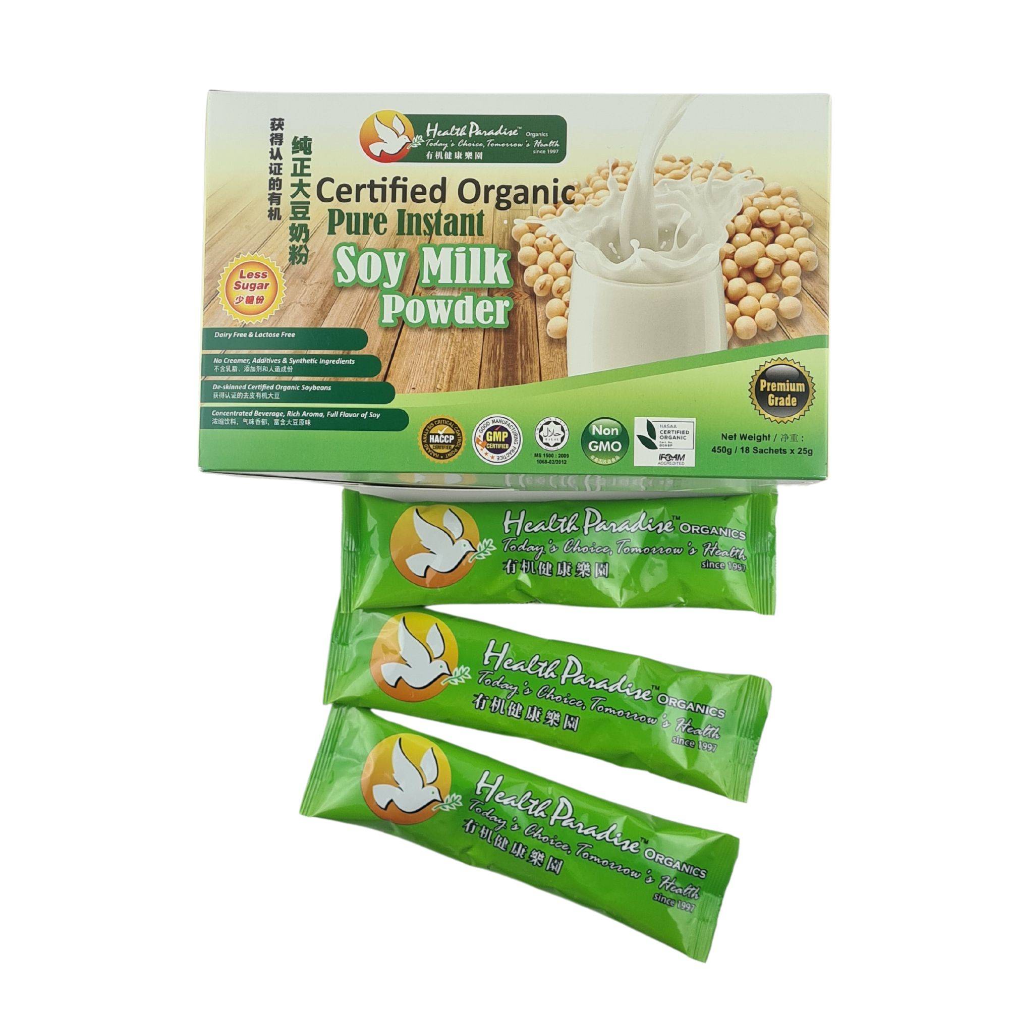 Health Paradise Organic Soy Milk Powder (Less Sugar) 450gm (18 Sachets