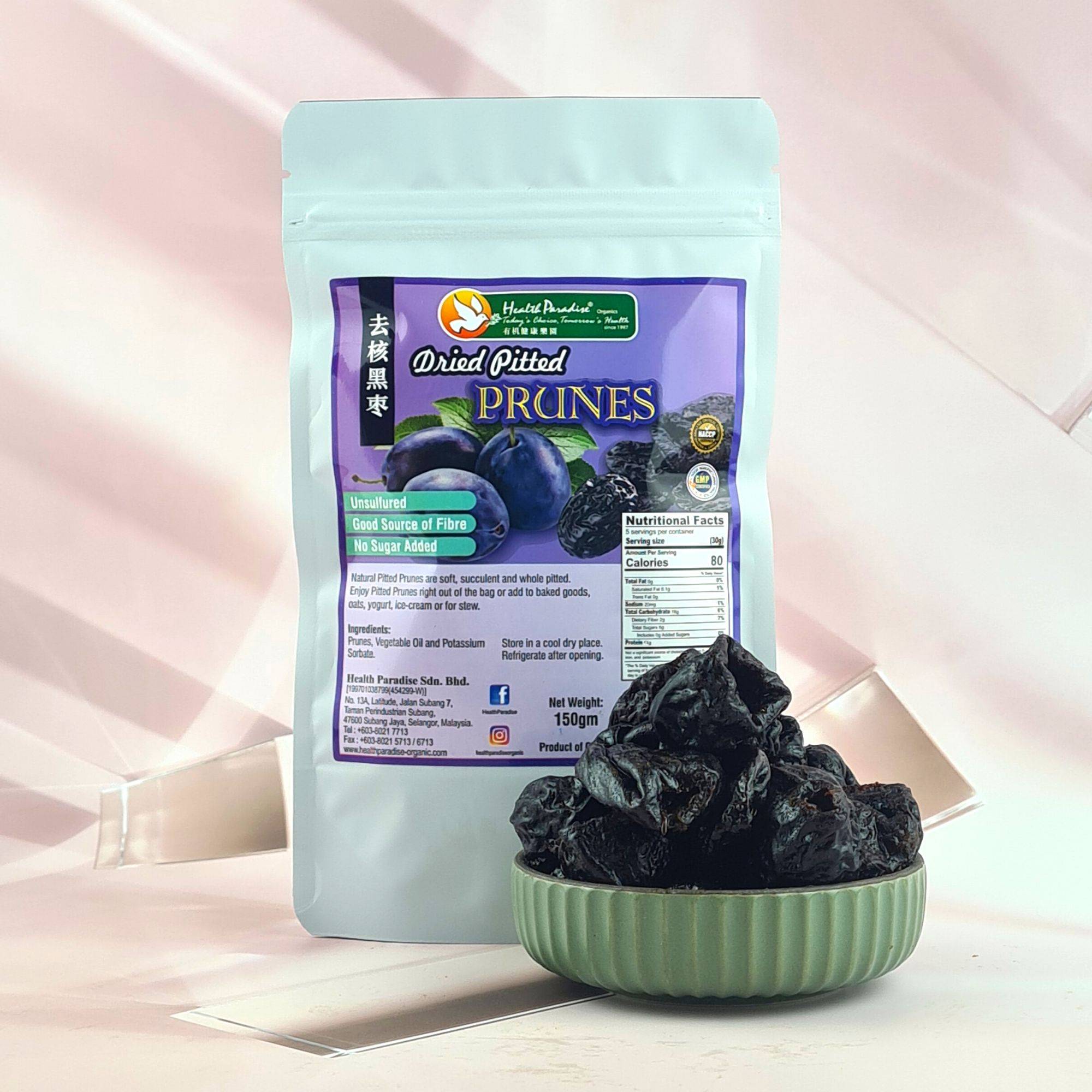 Health Paradise Natural Dried Pitted Prunes 150g